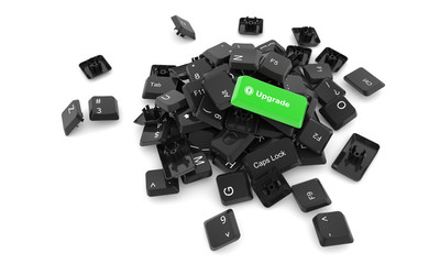 Stack of keyboard buttons isolated on white background with Upgrade word on one of them