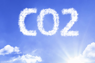 Naklejka na ściany i meble CO2 cloud word with a blue sky