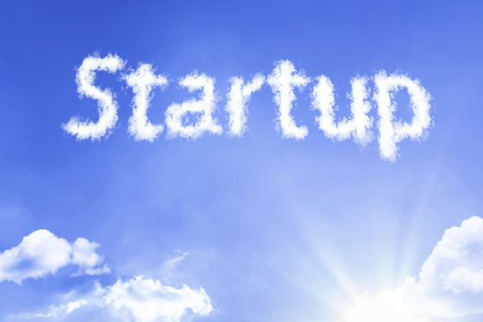 Startup cloud word with a blue sky