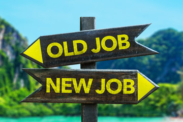 New Job - Old Job crossroad in a beach background