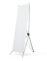 Side banner x-stands display isolated on white background. 3d rendering.
