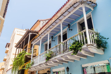 Old colonial houses in center of Cartagena, Colombia.
