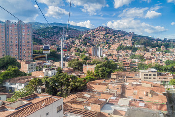 Medellin cable car system connects poor neighborhoods in the hills around the city.