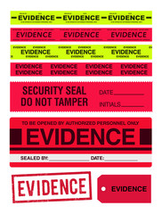 Evidence tapes, stamp, stickers and label