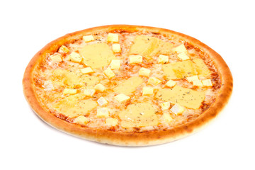 Pizza with cheese isolated on white background. Italian Cuisine