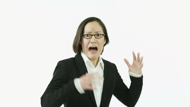 Caucasian Business Woman Isolated On White Scared Frighten Screaming