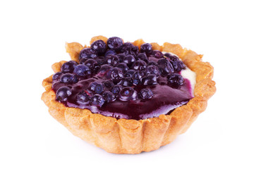 Fresh blueberries tart on a white background