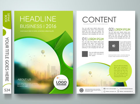 Flyers design template vector.Can be used as brochure annual report poster magazine.Leaflet cover book presentation with green leaf background.Layout in A4 size.Environment in eco style.