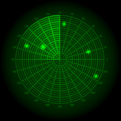 Green radar screen. Vector illustration.