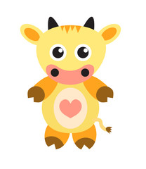 
cute cartoon cow character, flat design, children's toys,
children's illustration, colored cow, on a white background, isolation
