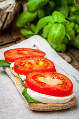 Ciabata with mozzarella, tomato and basil