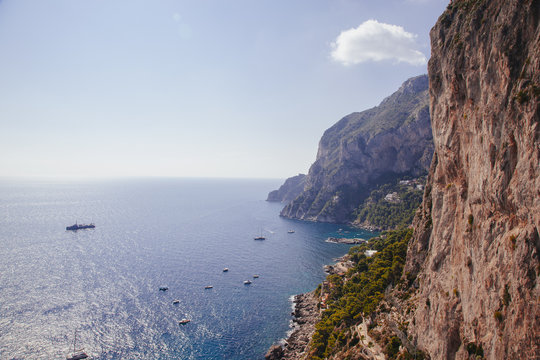 View of sea and south coastal cliffs, Capri, Italy
