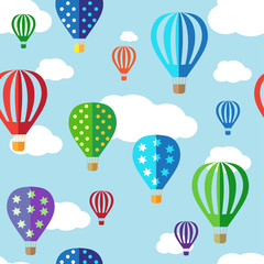 Seamless vector background with hot air balloons