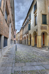 View along an old, narrow street in Padua, Italy.