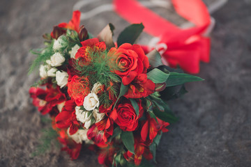 Wonderful luxury wedding bouquet of different flowers