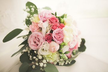 Wonderful luxury wedding bouquet of different flowers