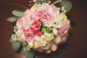Wonderful luxury wedding bouquet of different flowers
