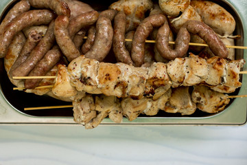 ready grilled meat and sausages