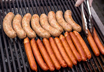 fried sausages on BBQ