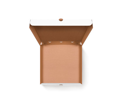 Blank opened pizza box design mock up top view isolated