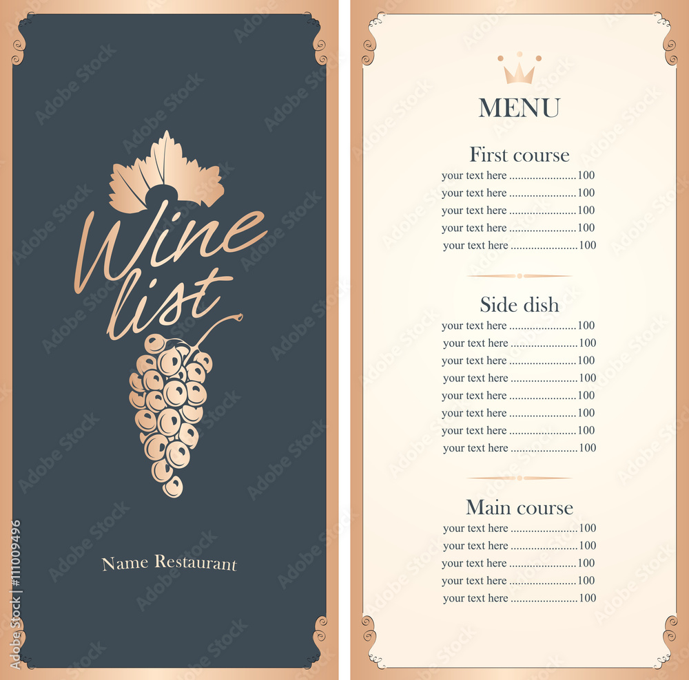 Poster wine list with a bunch of grapes with price list