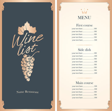 Wine List With A Bunch Of Grapes With Price List