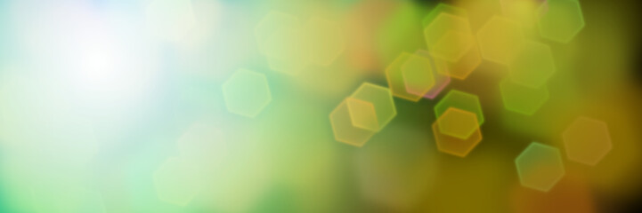 colorful night and day banner with hexagonal bokeh effects 