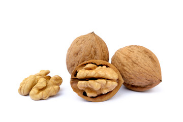 Pile of walnuts isolated on white background