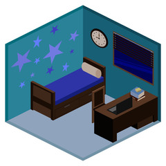 Isometric bedroom or childroom night vector