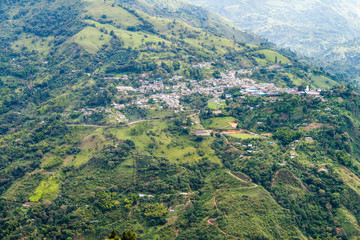 Village Inza in a valley of Ullucos river in Cauca region of Colombia