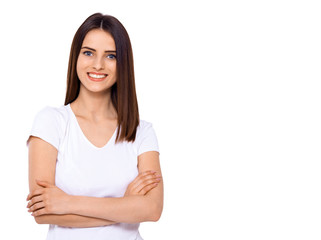 Beautiful woman. Beautiful young woman standing against white background.