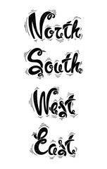 North, south, west, east,  vector hand drawn letters 