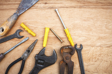 Working tools on wooden table