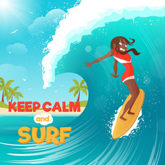 Summer Vacation Surfing Flat Colorful Poster 