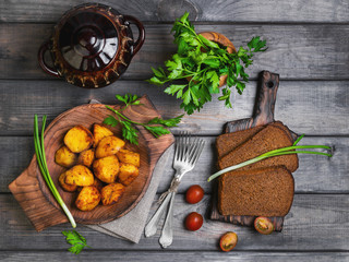 Baked potatoes roasted pieces