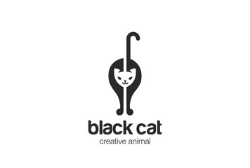 Black Cat silhouette Logo vector Negative space Home pet icon