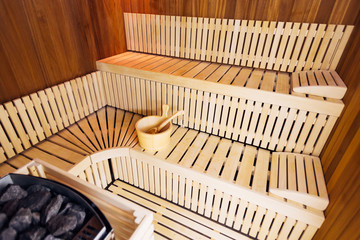 Fototapeta na wymiar Wooden sauna interior
