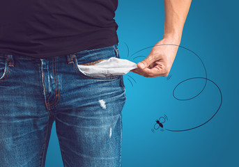 Man in jeans with empty pocket
