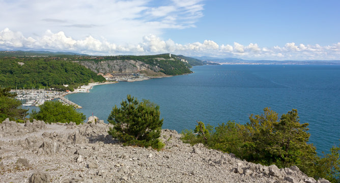 Sistiana Bay Marina and Coastline toward Trieste, Italy