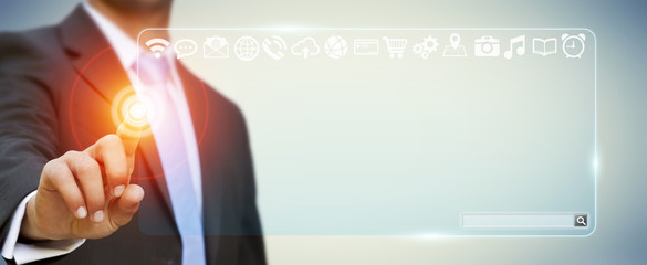 Businessman using tactile interface web address bar to surf on i