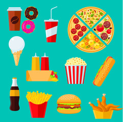 Fast food sandwiches, desserts and drinks icon