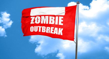 zombie virus concept background, 3D rendering, a red waving flag
