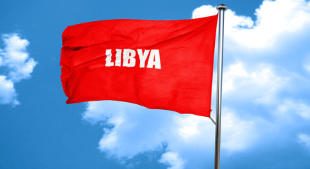 Greetings from libya, 3D rendering, a red waving flag