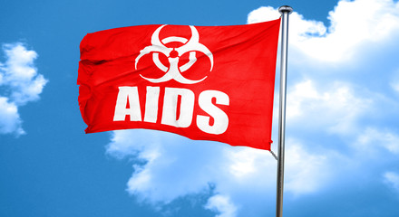 Aids virus concept background, 3D rendering, a red waving flag