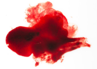 smeared red blood on white background - obrazy, fototapety, plakaty