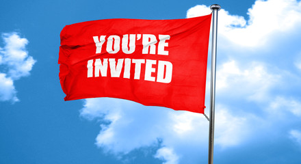 you are invited, 3D rendering, a red waving flag