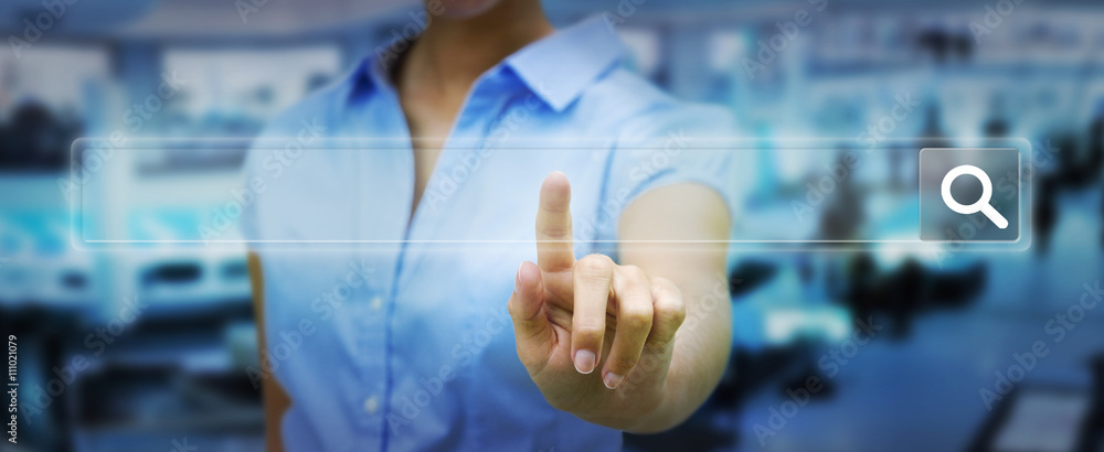 Aufkleber man surfing on internet with digital tactile web address bar