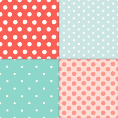 Polka dot colorful painted seamless patterns set
