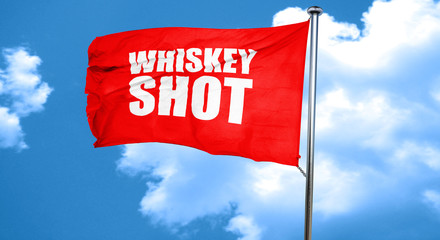 whiskey shot, 3D rendering, a red waving flag