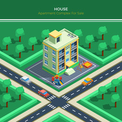 Isometric City Landscape With Apartment House